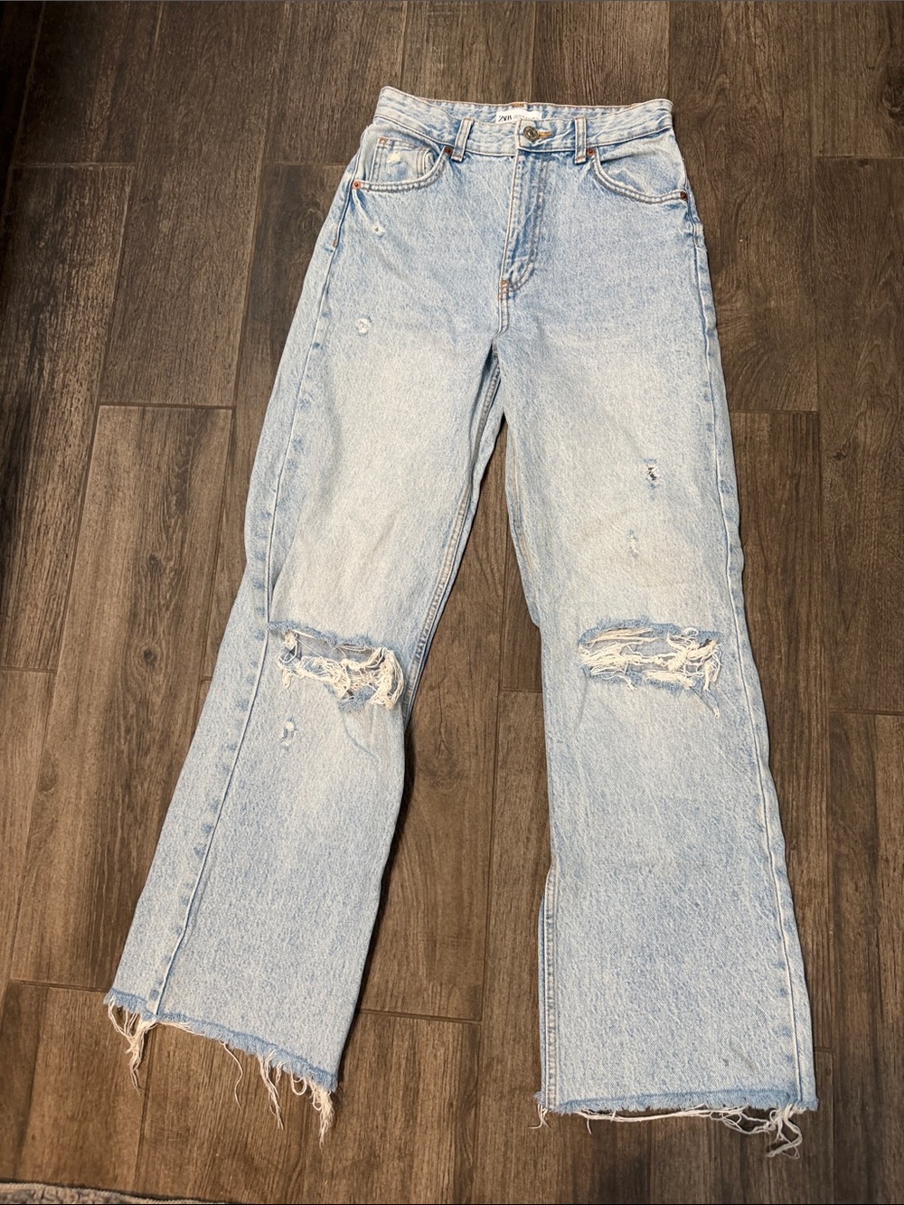 Zara TRF High-Rise Wide-Leg Distressed Jeans - Picture 3 of 7